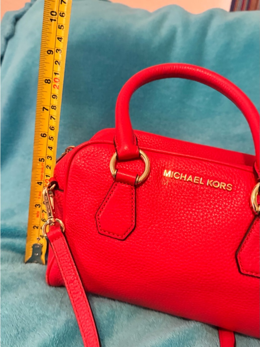 Michael Kors Bright Red Pebbled Leather Satchel with Tassel - Picture 5 of 8
